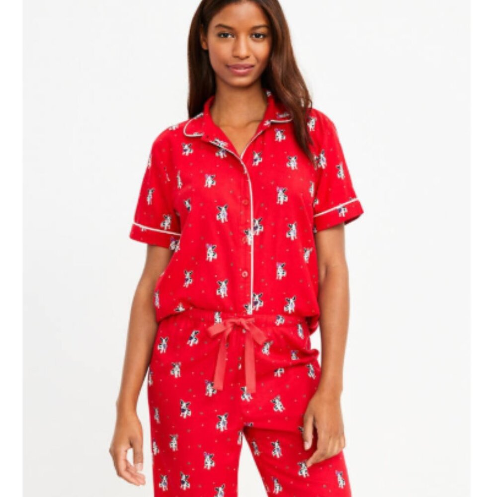 NWT LOFT Sleep Red French Bulldog Pajama Top (Size M)